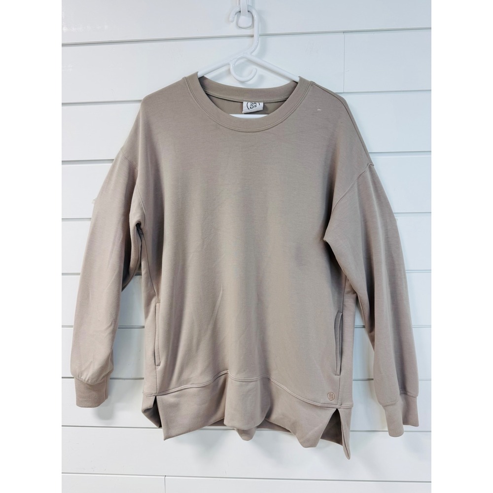 So Soft! Sage Collective Womens Oversized Crewneck Sweatshirt Tan Taupe Small